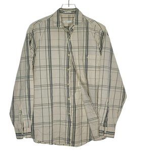 Perry Ellis Mens Button Up‎ Plaid Long Sleeve Shirt Medium Ivory Front Pocket